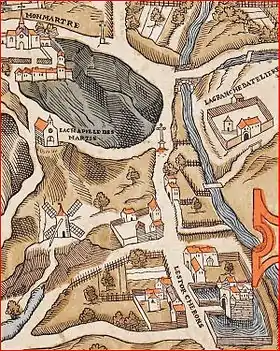 Le château sur un plan de 1550, avec la graphie « Torcherons »