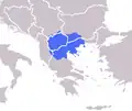 Pays historique de Macédoine et frontières contemporaines des Balkans.