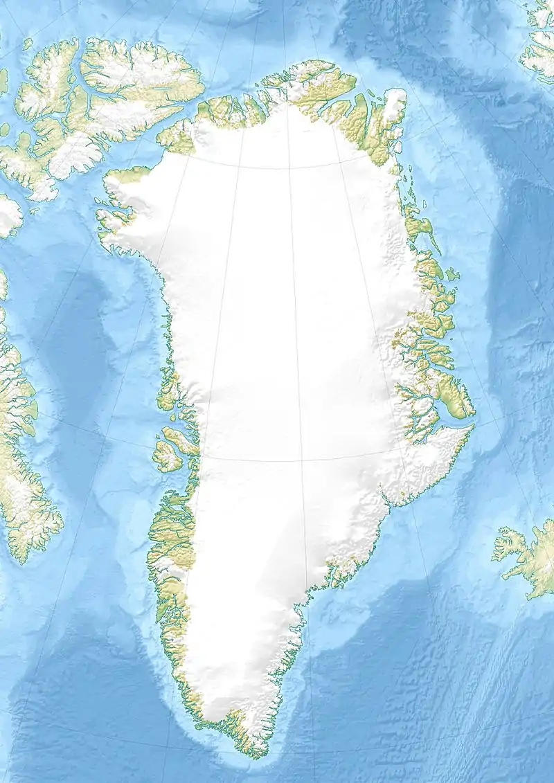 Localisation de la Terre d'Odin sur une carte du Groenland.