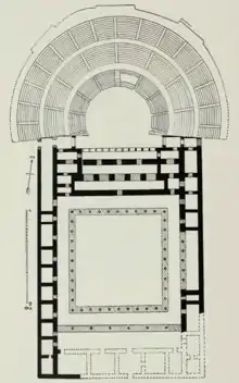 Plan du complexe du théâtre de Babylone, lieu de réunion des citoyens grecs de la ville.