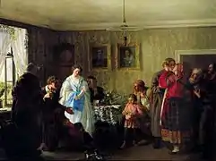 Félicitations aux jeunes dans la maison du propriétaire, 1861, Musée Russe.