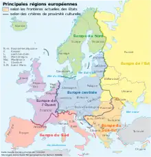 Carte des régions par pays et frontières culturelles, selon le Comité permanent des noms géographiques allemand.
