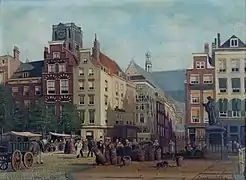 La statue et la Grotemarkt au XIXe siècle (huile de Franciscus Lodewijk van Gulik (1841-1899)).