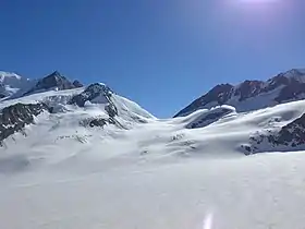 Le Fiescher Gabelhorn (à gauche) et le Wyssnollen (au centre gauche).