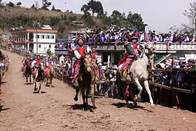 Groupe de cavaliers arrivant au galop, vus de face