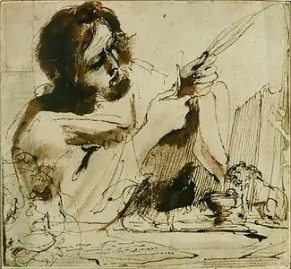 Saint Marc taillant sa plume pour écrire, Le Guerchin, XVIIe siècle.