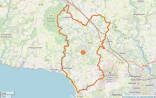 Carte en couleurs représentant les limites d'une commune.