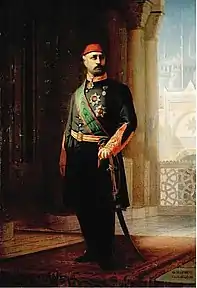 Portrait du sultan Abdulaziz (1861-1876) (1865-1866, huile sur toile, 241 × 156 cm, musée de l'Histoire de France, Versailles).