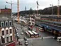 Vue du chantier de la nouvelle gare des Guillemins en 2003. Au fond, les deux bâtiments du Mémorial Interallié