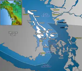 Carte des îles Gulf, l'île Thetis est au nord-ouest