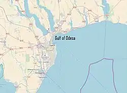 Carte de la côte sud-ouest de l'Ukraine, avec le golfe d'Odessa en son centre.