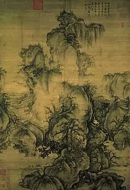 Début de printemps, Guo Xi. Rouleau vertical, daté 1072. Encre et couleurs légères sur soie. 158,3 × 108,1 cm. Musée national du palais, Taipei