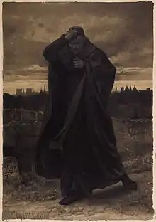 Claude Frollo. Fusain de Gustave Brion, maison de Victor Hugo, 1877.