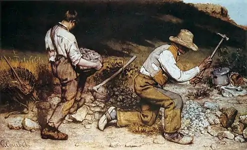 Gustave Courbet, Les Casseurs de pierres, 1849. 165 × 257 cm. Dresde, Galerie Neue Meister. Œuvre disparue.