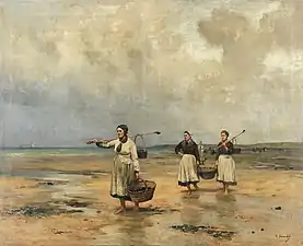 Gustave Le Sénéchal de Kerdréoret : Pêcheuses d'huîtres à l'embouchure de la Somme (XIXe siècle).