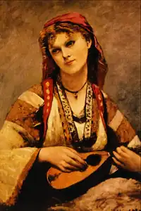 En "Bohémienne avec une mandoline" par Camille Corot, musée de Sao Paulo.