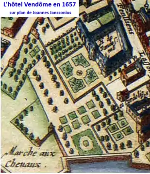 Hôtel Vendôme en 1657 sur plan Janssonius