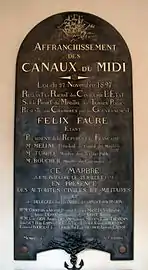 Détail du vestibule d'entrée : l'affranchissement des canaux du Midi (1897).