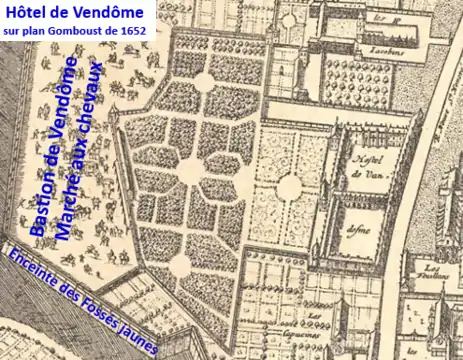 Hôtel de Vendôme sur plan Gomboust de 1652