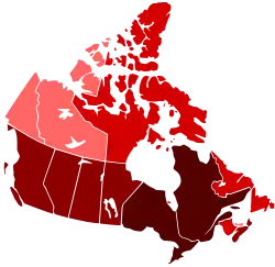 Épidémie de grippe H1N1 de 2009 au Canada50 000+ cas5 000+ cas500+ cas50+ cas5+ cas1+ cas