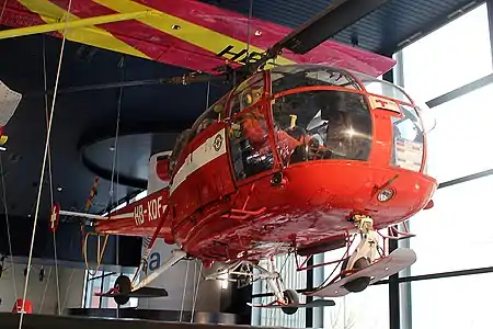 SA.316B Alouette 3 (HB-XDF) en service de 1971 à 1980 exposé au musée des transports à Lucerne.