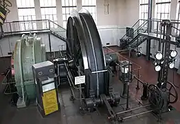 Machine électrique de 1923 utilisant une poulie koepe.