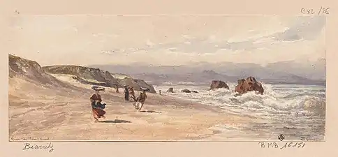 Plage des Fous à Biarritz, aquarelle, bibliothèque municipale de Bordeaux.