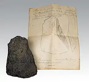 Hache - Paléolithique inférieur trouvée à Venerque par Jean-Baptiste Noulet avec billet autographe - Muséum de Toulouse