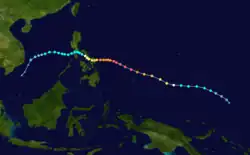 Trajectoire et intensité du typhon Hagupit.