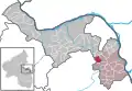 Localisation de Hahnheim dans la Verbandsgemeide et dans l'arrondissement