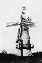 Moulin de Haig (Lancashire), ailes à enrouleurs, vers 1900.