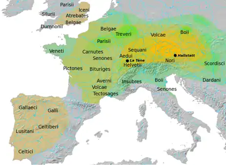 Carte géographique des principales ethnies de la culture de Hallstatt et de La Tène