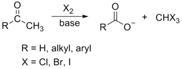 Équation-bilan de la réaction haloforme