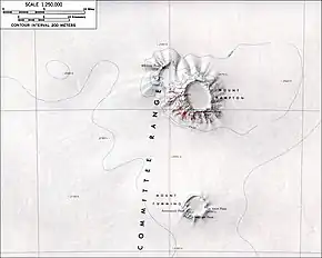 Image aérienne de la chaîne du Comité Exécutif. Le mont Cumming est en bas.