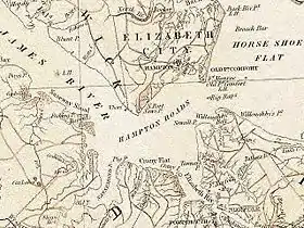 Willoughby Spit, à l'est d'Hampton Roads, sur une carte de 1859.