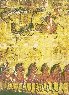 Peinture murale : un domaine d'élevage de chevaux. Han Orientaux. Horinger, Mongolie Intérieure.