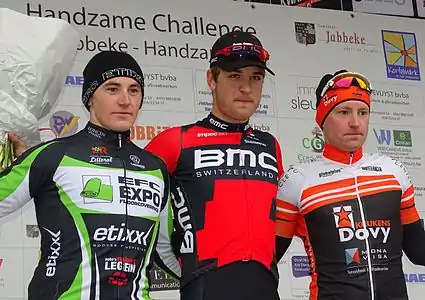 Podium du Handzame Challenge 2016 : Christophe Noppe (2e), Bram Welten (1er) et Jochen Deweer (3e).