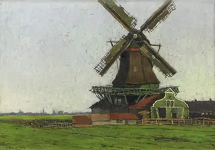 Scierie à vent de Zaandam, en 1906. Peinture de Hanns Bolz