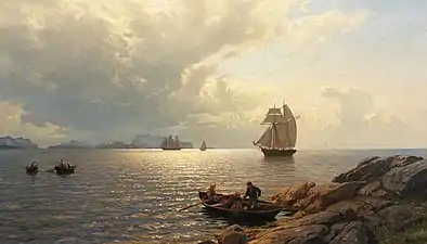 Hans Gude, Voile dans le fiord d'Oslo, 1872.