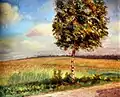 Bouleau, champ de maïs et ciel d'été (huile sur contreplaqué, 1920)