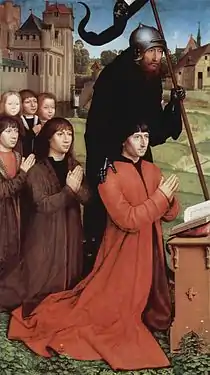 Guillaume de Maleval en protecteur de la famille Moreel. Triptyque de Moreel. Hans Memling, 1484