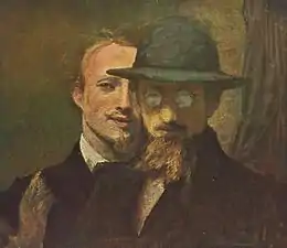 Hans von Marées, Double Portrait: Hans von Marées (à gauche) dans sa jeunesse à Munich avec Lenbach (à droite), tableau de 1863 conservé à la Neue Pinakothek