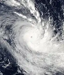 Satellite image of Harold with a visible eye and sprawling rainbands