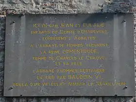 Plaque rappelant l'existence de l'abbaye.