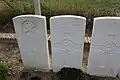 Tombes d'un conducteur de char et de 2 soldats du Lancashire Fusiliers tombés le 13 octobre 1918.