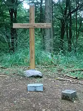 Croix du sommet sur l'Hasselbrack (jusqu'en 2013) avec géocache (au centre) et poste de triangulation (à droite).