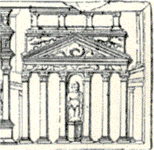 Le temple de Jupiter Tonnant sur un relief du tombeau des Haterii, relevé de Christian Hülsen, 1909.