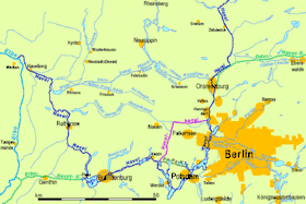 Carte et localisation du canal Havel à l'ouest de Berlin.