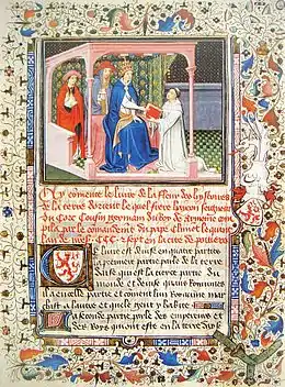 Héthoum de Korikos remettant à Clément V un exemplaire de La Flor des Estoires d'Orient.
