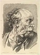 Tête d'homme, d'après François Boucher, gravure à la manière de crayon.